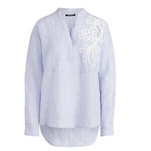 Lauren Ralph‎ Lauren Linen Tunic Blue White Medium